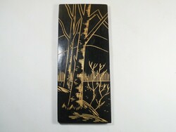 Retro old marked woodcut engraved painted wood wall hanging ornament picture-Russian Soviet made-1979
