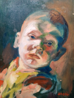 Portrait of a little boy, szabó l. Sign, oil wood (22x34 cm) child portrait