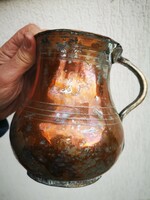 Antique 1888 red copper jug with handle, hand hammered19. Century!