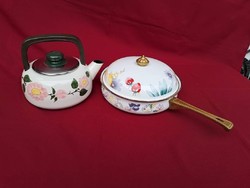 A pan with a beautiful pattern is enameled with enamel