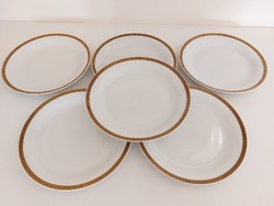 Retro 6 pcs of German colditz GDR porcelain gold edged old flat plate mid century
