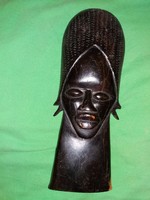 Antik Afrika fából faragott ében szakrális szobor büszt  mini maszk 27 cm a képek szerint 3.