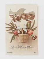 Old Christmas postcard postcard landscape flower basket