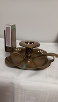Art deco copper walking candle holder with match holder (1920), an essential accessory for wine cellars.