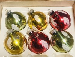 Régi retro üveg karácsonyfadísz,angyalszárnyas gömb szett,6db