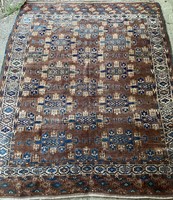 Antique yomut hand-knotted hand-knotted patinated wool Turkmen rug 204 x 164 cm