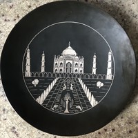 Taj Mahalt ábrázoló, indiai fém falitányér