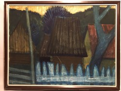 Lajos Ujváry (1925-2006), picture gallery painting called Houses and Fences.
