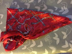 Red silk small scarf with a horse pattern - for hair