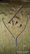 Old jewelry set (necklace, bracelet, clip) with rhinestones