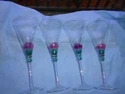 4 db  csiszolt kontúrral színes díszítéssel  talpas pezsgős pohár-kehely