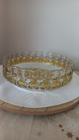 Vintage(1960) walther glass thick-walled, yellow-colored, heart-shaped patterned polished bowl/tender