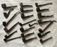Antique and old carved wood and vinyl stem marked collection of 21 pipes on auction now from 8 ft.