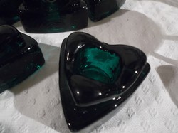 Üveg - ZÖLD Gyertyatartó Német tömör üveg sötétzöld NEHÉZ 10 dkg  6 x 3 cm - HIBÁTLAN