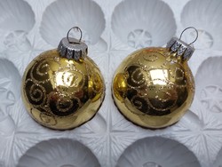 Old glass Christmas tree ornament gold sphere retro glass ornament 2 pcs