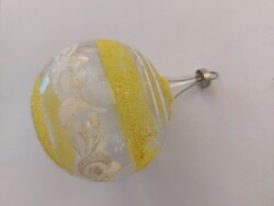 Old glass Christmas tree ornament transparent sphere yellow striped glass ornament
