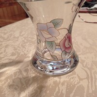 Kézzel festett, egyedi üveg váza 11,5 cm magas