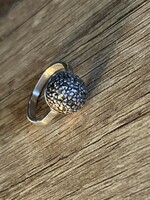 Antique effect, hallmarked silver, flawless ring with marcasite stones