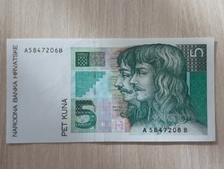 5 kuna 1993 Horvát Ropogós aUNC bankjegy