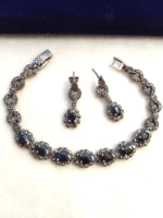 Silver jewelry set with sapphire and marcasite stones!
