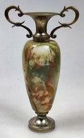 Amphora-shaped vase made of beautifully patterned onyx with metal fittings