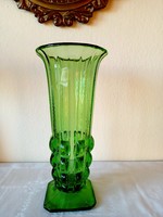 Urán zöld art deco nagy méretű üveg váza.