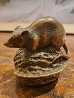 Feng shui bronze rat with walnut