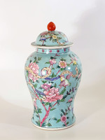 1930. Kínai Porcelán Váza 41cm Fedeles Türkizkék Gyömbértartó | Chinese Turquoise Ginger Jar