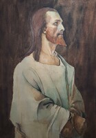 Krisztus Pilátus előtt - régi akvarell másolat Munkácsy Mihály után - Jézus portréja, részlet