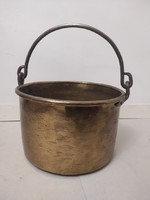 Antique kitchen pot brass with decorative wrought iron handle 331 6286