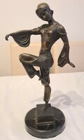 Art deco keleti táncosnő, jelzett bronz szobor