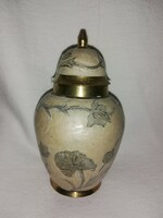 Large-sized lidded vase with partition enamel, copper