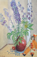 Móricz Margit: Bohócos virágcsendélet (akvarell, teljes méret 46x35 cm) Móricz Madár