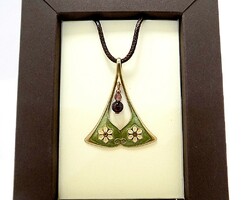 Handmade bronze pendant with textile chain (zal-r75309)