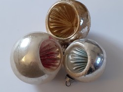 Old glass Christmas tree decoration indented sphere glass decoration 3 pcs