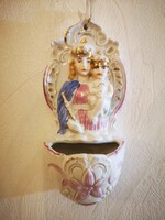 Gyönyörű antik Szenteltvíz tartó porcelán jelzett. Mária kis Jézus