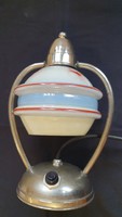 Art deco, chromed copper table lamp. Covered, with flawless original old glass cover.