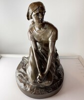 71T. From HUF 1! Antique bronze statue (22 cm), base diameter 15 cm, marked Medgyessy