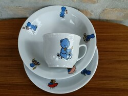 Polish Lubiana mug/cup, with flat and deep plate, children's porcelain, teddy bear decor