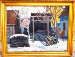 József Szamosvári (1931-) winter yard, gallery painting