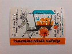Retro szörpös üvegcímke 1981 Narancsízű szörp címke