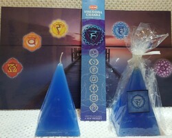 Throat chakra candle (pyramid) + throat chakra incense set