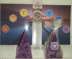 Crown chakra candle (pyramid) + crown chakra incense set