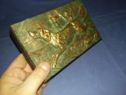Beautiful antique bronze relief hunting scene box / card box 14 x 11 x 4.5 cm according to pictures