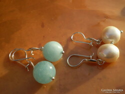 Size up, choose aquamarine, cultured pearl genuine dangle silver earrings
