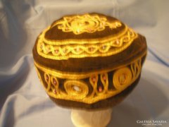 Judaica kippa? Gold thread woven ornament cap rarity silk interior
