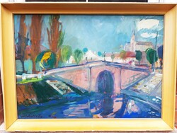 Göldner Tibor (1929-) Bajai Vörös-híd,Képcsarnokos Festmény