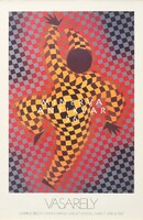 Svédországi Vasarely kiállítás plakát reprintje, op-art, Harlekin, bohóc, 'sakktábla ember'