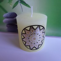 Candle with mandala pattern, yellow - 28 hours