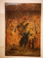 Antique special painting 1903! Mining, landscaping forest mining people rarity! Pécs?